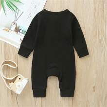 Newborn Baby Boy Girl Knitted Rib Romper Infant One Piece Jumpsuit Cotton Solid Long Sleeve  Bodysuit Basic Coming Home Outfits - Black - View 2
