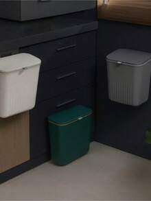 Hanging Trash Can With Adhesive Holder And  Handle 9 Liters With Lid Kitchen Living Room Bathroom - 乾枯玫瑰色 - 查看 3