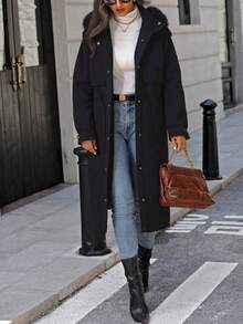 Áo khoác nữ Giolshon thanh lịch và thời trang, với túi tiện dụng và lớp lót lông giả, kiểu áo parka, sự lựa chọn lý tưởng cho mùa thu và mùa đông. - màu đen - Xem 4