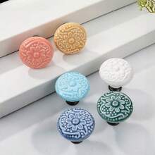 6/12pcs Bohemian Style Round Ceramic Drawer Pulls, With Screws, Colorful Hand-Painted Floral And Geometric Patterns, Suitable For Modern And Vintage Cabinets, Kitchen Cabinet Handles - Random Color - View 14