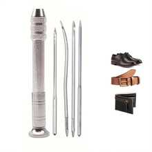 A Set Of Leather Sewing Awl Needle Kits, 1 Set Of Metal Hand Sewing Awls, Hand Needles For DIY Leather Crafts, Shoe And Bag Repair, Suitable For All Seasons - Gray - 1 Set (5 Pieces) - View 5