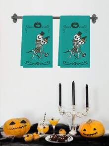2 chiếc khăn lau bếp hình ma ca rô đen trắng màu nước hình ma quỷ, mũ phù thủy, mèo, đèn lồng bí ngô, dơi, mạng nhện, đầu lâu, kẹo, khăn lau bếp kiểu nông trại, khăn lau bát đĩa nhà bếp, khăn lau tay, khăn lau trà, khăn lau khô bát đĩa nhà bếp, đồ dùng tiệc ngày lễ, quà tặng tân gia, phòng tắm, thích hợp cho nhà bếp, phòng ăn, bàn ăn - Màu xanh lam - Xem 5