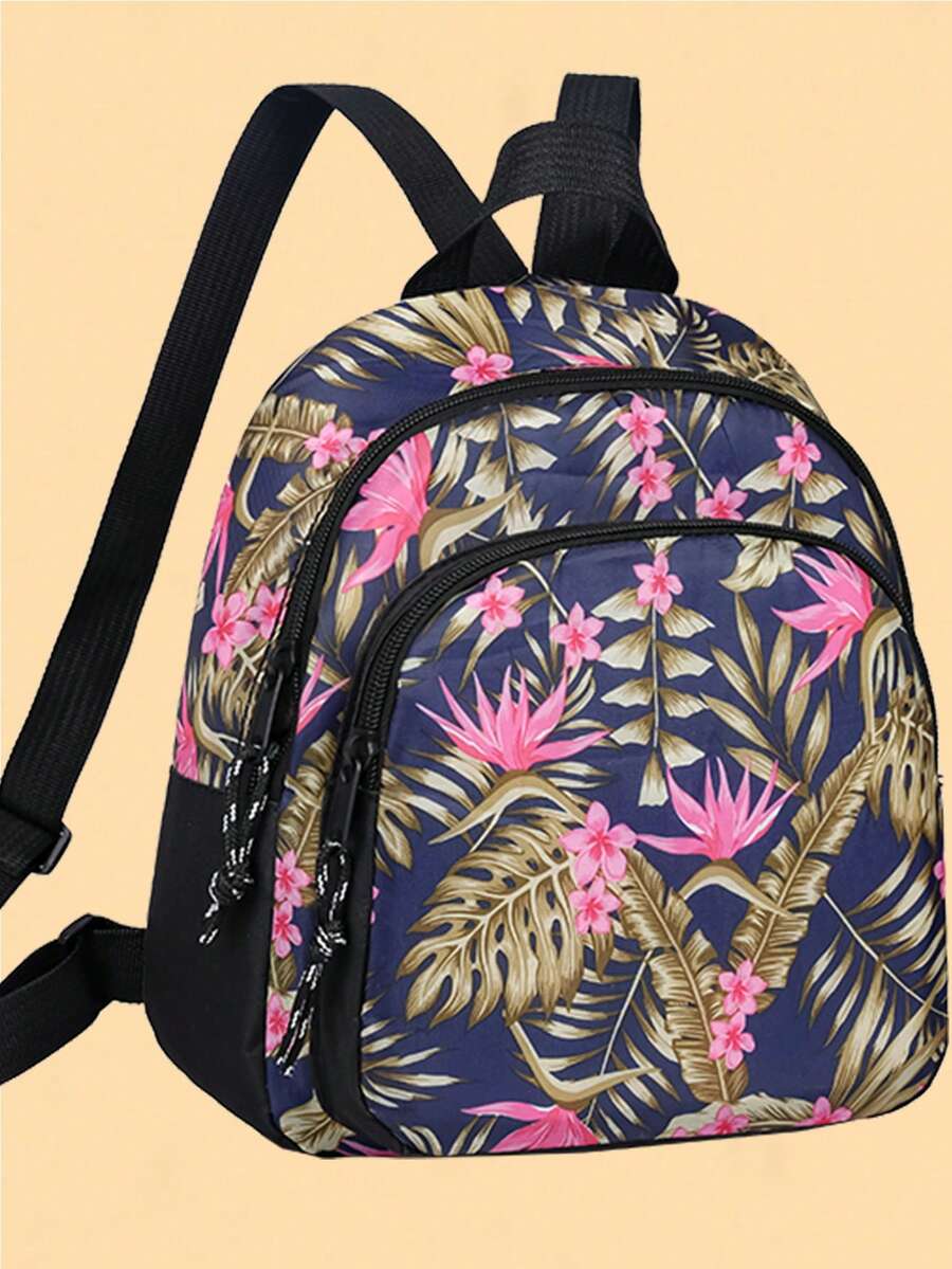 開學季鑽石圖案刺繡鉚釘女款時尚旅行背包，休閒大容量女用後背包 [隨機背後拉鍊方向]