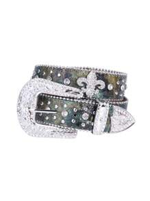 男女通用水钻镶嵌西式腰带，适合女性牛仔裤秋季、秋季、万圣节 - 黑與白 - 查看 8