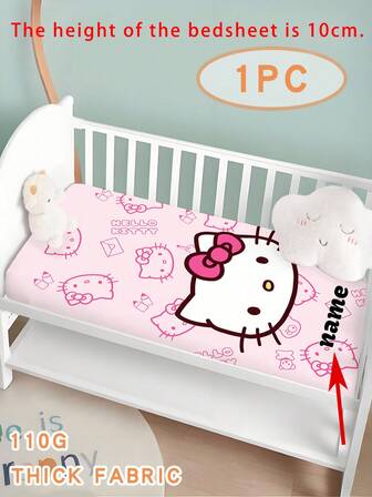 Sanrio 1pc Customized Name Single Bed Sheet (Without Pillowcase), Customized 110g Polyester Material Single Bed Sheet With Pink Background And Hellokitty Pattern, Available In Multiple Sizes Suitable For Children, Boys And Girls