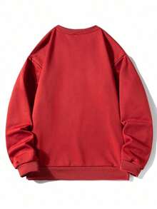 Christmas Outfit Womenchristmas Outfit WomenMen's Solid Color Pullover Sweatshirt, Casual Everyday Wear, For FallLoose And Comfortablewomen Winter Clotheswinter Clothes For Women - Red - View 2