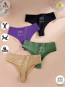 4条装女士高腰无痕丁字裤，柔软隐形日常内裤 - 彩色 - 查看 5