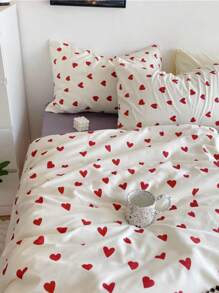 3pcs Heart Print Bedding Set, 2 Pillow Covers + 1 Duvet Cover (Inserts Not Included) - Multicolor - View 6