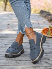 Women's Popular New Loafers, Spring/Autumn New British Slip-On Casual Shoes, Retro Flat Non-Slip Comfortable Driving Shoes, Comfortable Lining Breathable Baseball Shoes For Outdoor Travel, Casual Wear. Please Order According To Actual Foot Length On The Details Page As The Sizes Run Small. - 藏蓝色 - 查看 5