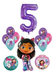 Tema de Gabby's Dollhouse - Globos de película de aluminio de alta calidad con forma de Gabby + Nuevos globos de látex impresos + Globos de película de aluminio digital morados, globos de látex morados, azules, blancos y rosas, adecuados para decoración de fiestas de cumpleaños, decoración de fiestas de festivales, decoración de globos para fiestas de cumpleaños de niños que aman a Gabby, Halloween, Navidad, Día de Acción de Gracias, Día del Niño - Multicolor - Ver 15