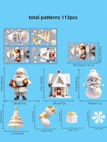 113pcs/Set 3D Christmas Static Cling Window Stickers, Includes 2 Double-Sided Christmas Stickers, White Snowflake Static Cling Glass Stickers, Reusable Santa Claus, Snowman, Snowflake, Reindeer Decorative Stickers, Suitable For Home, Shop Windows, Holiday Party Decor, Easy To Apply And Remove, Window Stickers With Double-Sided Christmas Stickers