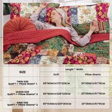 2/3pcs Quilt Set (1*Bedspread + 1/2*Pillowcase Without Filler) Floral Bedspread Coverlet Plaid Patchwork Quilt Bedding Lightweight Bedspread Reversible Home Quilts Floral Bed Cover Set - Red - View 3