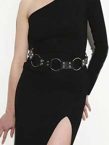 A Women's Stretch Tie Black Leather Waspie Belt, Genius, Suitable For Halloween Parties Or Daily Outfits. - 黑色 - 查看 2