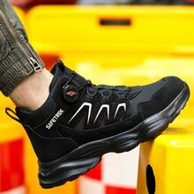 Men'S Steel-Toe Work Boots - High-Strength Safety Boots With Ankle Protection, Featuring Puncture Resistance And Slip Resistance, Round Toe Design, Breathable Lining, Suitable For Industrial Safety Protection, Steel-Toe Work Boots - 黑色 - 查看 3