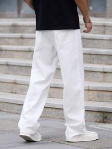 1件 Justice Brother 休闲宽松直筒牛仔裤，简约港式男士时尚舒适长裤，四季皆宜 - 白色 - 查看 10