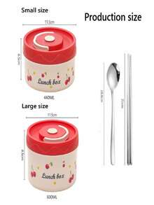 Cute Cherry 304 Stainless Steel Lunch Box Set With Insulated Bag,Large Capacity Portable Insulated Food Lunch Container Set With Thermal Lunch Box Separate Stackable Lunch Containe - Multicolor Lunch Box - View 3