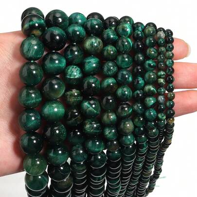 1pc Natural Green Tiger Eye Stone Round Beads, Multi-Size Beads, Vintage Shiny Green Jewelry Making DIY Beads, Suitable For Bracelets, Necklaces, Jewelry Crafts, Decorations, Pendants, Wholesale Beads