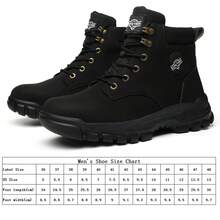 Men's Solid Color Classic High Top Plain Toe Steel Toe & Puncture Proof Safety Boots, Comfy Non Slip Durable Lace Up Work Shoes, Men's Constructional & Industrial Footwear - Black - View 10