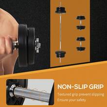 HOMCOM 65kg Adjustable Barbell Weights Set, 2-In-1 Dumbbells And Barbell Set With Knurled Bar, Free Weights Training Equipment, For Home Gym, Exercise - Black - View 5