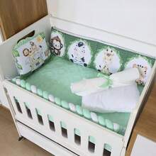 Kit Mini Berço Menina Menino com Trança Sublimado Light 10 Peças - Amiguinhos Da Floresta Verde - Visão 3