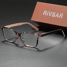 RIVSAR 閱讀眼鏡，方形花卉拼接彈簧鉸鏈鏡框，適用於辦公、電腦及日常使用 - 透明色 - 查看 31