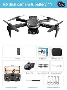 V88无人机配备高清双摄像头和光流悬停/智能避障系统，即使是新手也能快速上手。它是一款多旋翼四轴飞行器/遥控飞机玩具，适合室内外娱乐。这款无人机物超所值，功能卓越，是生日礼物、圣诞礼物或万圣节礼物的绝佳选择。 - 黑色 - 查看 12