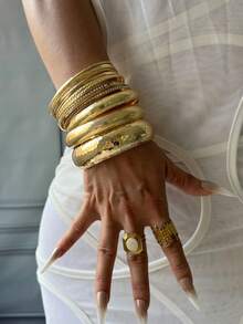 Bộ 12/15/6/4/1 chiếc vòng tay vàng, vòng tay bản rộng, vòng tay dày, bộ vòng tay, vòng tay nữ, quà tặng cho nữ. - Vàng - Xem 18