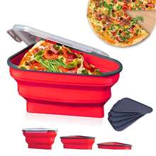 ANTSAY Silicone Pizza Box, Triangular Collapsible Pizza Box With 5 Pizza Trays, Microwave Is Ok And Reusable - Red - View 1