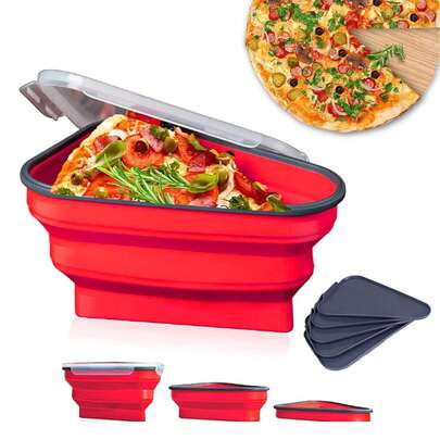 ANTSAY Caja de pizza de silicona, caja de pizza plegable triangular con 5 bandejas de pizza, apta para microondas y reutilizable