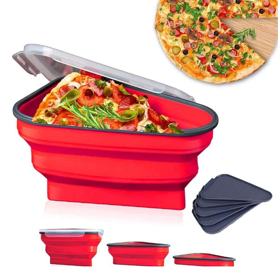 ANTSAY Silicone Pizza Box, Triangular Collapsible Pizza Box With 5 Pizza Trays, Microwave Is Ok And Reusable - Red - View 1