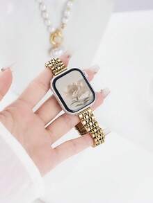 1pc Women's Thin Stainless Steel Gold Watch Band, Compatible With Apple Watch Series 11/10/9/8/7/6/5/4/3/2/1, Size 38mm/40mm/41mm/42mm/44mm/45mm/46mm/49mm, Suitable For Ultra 1/2/3/SE, Replaceable For Original Strap, Best Gift For Girlfriend, Friends And Family On Valentine's Day, Birthday And Mother's Day (Band Only) - Gold - View 1