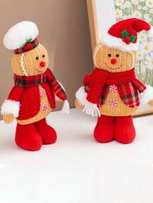 1pc Christmas Gingerbread Gingerbread Man Christmas Gingerbread Pillows Stuffed Gingerbread For Holiday Decor Christmas Tree Gifts - Multicolor - View 6