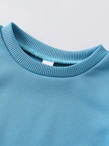 Toddler Boys' Casual Letter Print Crew Neck Long Sleeve Top And Solid Color Pants Set, Autumn/Winter - Blue - View 3