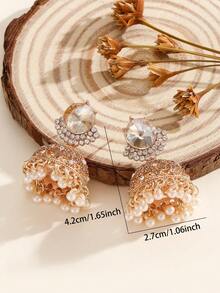 1 Paar luxuriöse Ohrringe, elegante Kristall-Strass-Ohrringe mit Kunstperle-Quasten, glamouröse Bollywood-Jhumki, geeignet für Frauen & Mädchen für den Alltag, Feste, Hochzeiten und Partys/Schmuckgeschenk