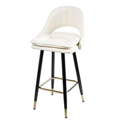 Silla alta para barra moderna taburete elegante de diseño contemporáneo con respaldo y cojín acolchado asiento tapizado en piel sintética color negro patas metálicas reforzadas con detalles dorados base antideslizante soporte estable y reposapiés ergonómico ideal para cocina comedor barra desayunador restaurante bar cafetería mueble decorativo de lujo estilo sofisticado resistente cómodo fácil de limpiar y mantener