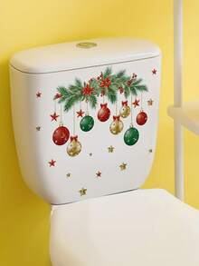 Weihnachtliche bunte Blätter, Lampen, Kugeln, Sterne Aufkleber, Kinderbadezimmer Aufkleber, Heimdekoration Wandaufkleber selbstklebend, Weihnachtsgeschenk Dekoration