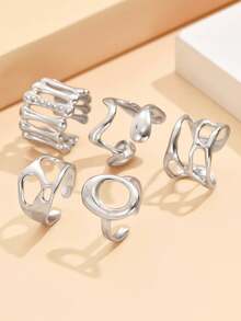 5pcs/Set Asymmetrical Line Design Open Rings, Casual Geometric Multi-Element Adjustable Stainless Steel Rings For Women, Party Wear - Ring Set - View 13