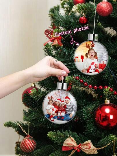 Personalised Christmas Baubles With Photo, Christmas Bauble Personalised With Double-Sided Printed Photo, Personalised Christmas Decorations For Family, Friends, Lovers And Babies - Bauble