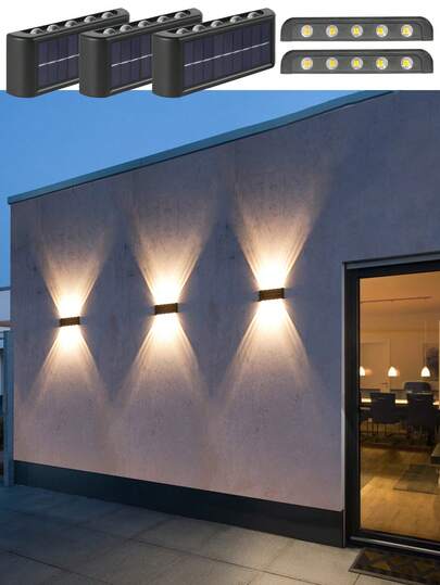 10 LED/8 LED Luci solari da parete, opzioni di confezione multipla da 1/2/6 pezzi, design a lampada LED su e giù, adatte per decorare pareti esterne, recinzioni, corridoi, terrazze, scale, giardini, cortile anteriore/posteriore