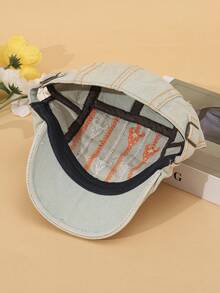 Vintage Distressed Denim Baseball Cap, Fashionable Beret Hat, Versatile Autumn Accessory