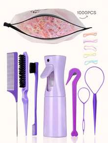 1/3/5/7/8件套美发造型工具套装，200毫升喷雾瓶，顺发梳，蓬松梳，尖尾梳，边缘梳，编发工具，弹性发圈钳，一次性发圈取下器，卷发圈取下器 - 紫色 - 查看 15