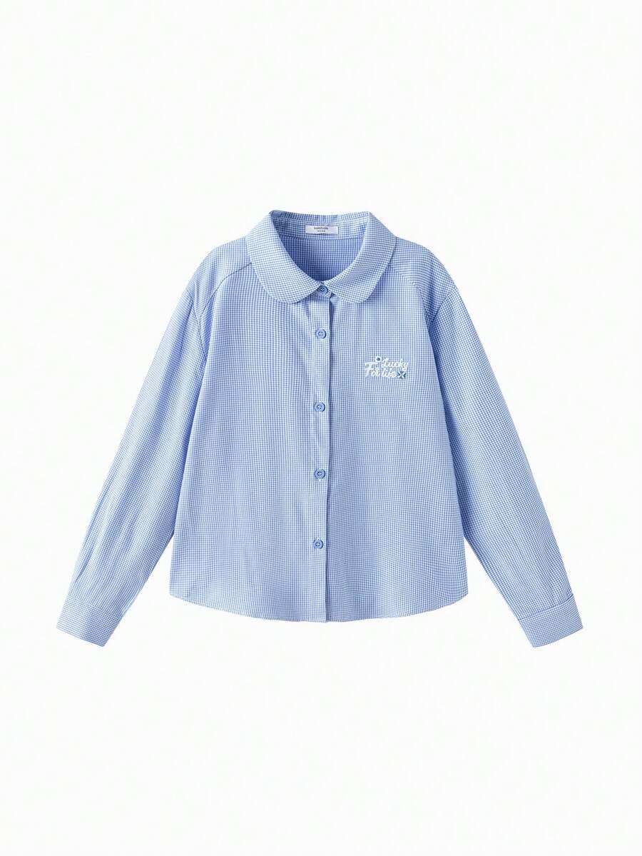 Balabala Mädchen Bluse 2025 Neuer Herbst Flanell Karoknopf-Oberteil - blauer Farbton - Übersicht 1