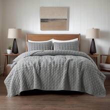 Blue Quilt King Size Bedding Sets With 2 Pillow Shams, Lightweight Soft Bedspread Coverlet, Quilted Blanket Thin Comforter Bed Cover All Season, 3 Pieces, 104x90 Inches, All - Season Bedding - 深灰色 - 查看 9
