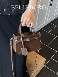 Casual Contrast Color Texture Versatile Matte Commuter Retro Leather Buckle Small Handbag For Women - Cà phê - Xem 4