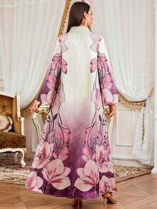 Women's Arabic Middle Eastern Ramadan V-Neck Long Sleeve Jacquard Print Dress With Tassel, Suitable For Eid Al-Fitr, Eid Al-Adha, Home Party, Date, Casual, Elegant Vintage Abaya