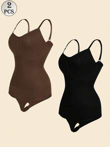 2 件女士性感无缝塑身衣、腰部控制紧身衣、吊带丁字裤套装、紧身塑身内衣 - 彩色 - 查看 7