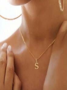 1pc Exquisite Fashion Jewelry Necklace, Stainless Steel A-Z,26 English Initials Pendant, Holiday, Suitable Women To Wear Daily Stainless Steel Letter Pendant Necklace - 銀色 - 查看 9
