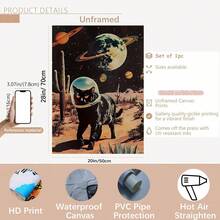 【复古太空宇航员海报】复古太空宇航员与黑猫帆布艺术印刷品，现代复古风格动物主题装饰艺术海报，可选画框，喷墨印刷，适用于客厅、卧室、家庭办公室、浴室、厨房等空间，室内/室外四季皆宜，带框墙面装饰 - 彩色 - 查看 14
