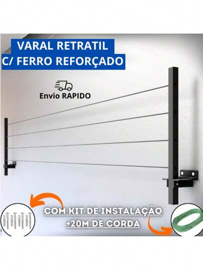 Varal Retrátil Dobrável De Parede Em Aço Resistente PREMIUM com Kit Instalação - ENVIO IMEDIATO