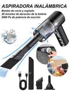 Aspiradora de coche, 50000pa Aspiradora portátil potente Mesa de limpieza de automóviles cable pistola de vacío inalámbrica de alta potencia soplador de automóviles portátiles, potente aparato de limpieza portátil para coche, limpiador de vehículos inalámbrico,pequeña, inalámbrica, con fuerte succión para la limpieza del hogar, el coche y el escritorio. - Negro - Ver 2